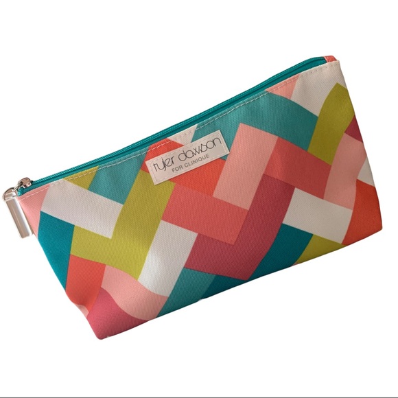 NEW Clinique Tyler Dawson Geometric Pink Pastel Rectangles Makeup Cosmetic Bag - Picture 1 of 5